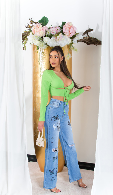 Crop Top with Cut Outs and Lacing detail Green